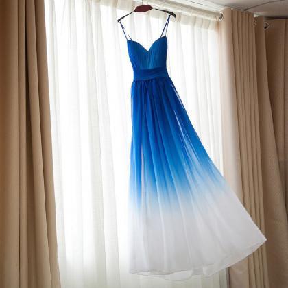 Spaghetti Strap Bridesmaid Dress,royal Blue Ombre..