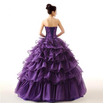 Purple Ball Gown Quinceanera Dress,strapless..