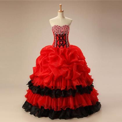 Strapless Quinceanera Dresses,red And Black..