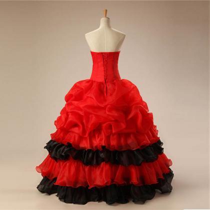 Strapless Quinceanera Dresses,red And Black..