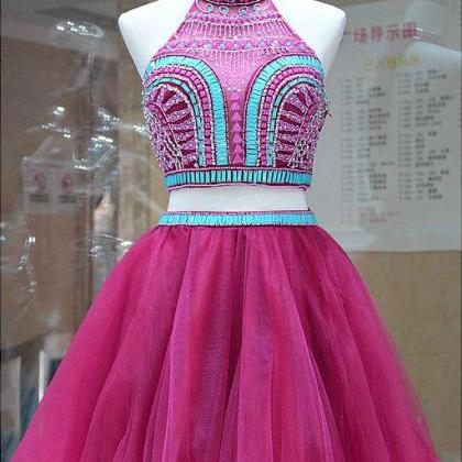 Two Piece Homecoming Dress,pretty Tulle Halter..