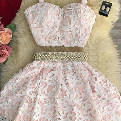 Two Piece Prom Dress,a-line Sweetheart Mini Pink..