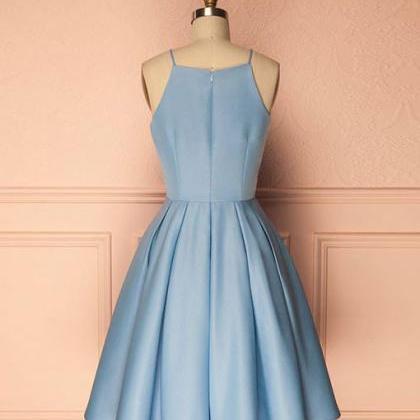 A Line Sky Blue Homecoming Gown,spaghetti Straps..