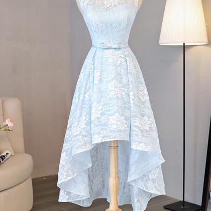 Light Blue Homecoming Gown,lace Round Neck..