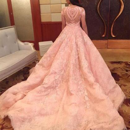 pink lace ball gown