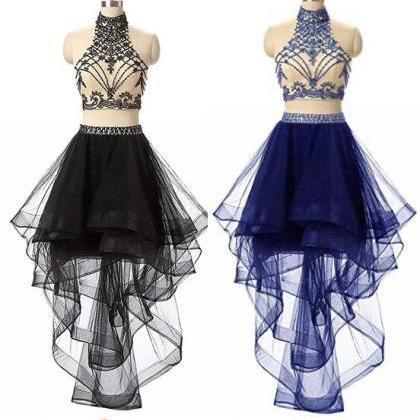 Unique Black Tulle High Neck Homecoming..