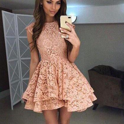 Charming A-line Round Neck Homecoming Dress,short..