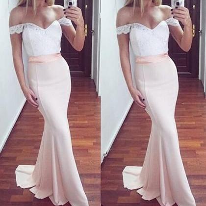 White And Pink Mermaid Prom Dresses,off-shoulder..