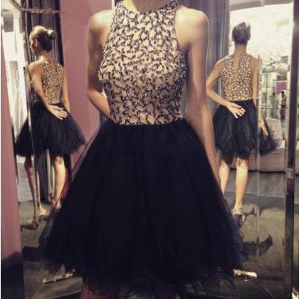 Black Short Homecoming Dress Chic Black Sequins..