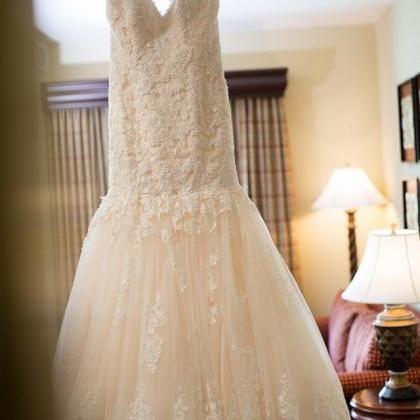 Sexy Strapless V-neck Wedding Dress,champagne Lace..