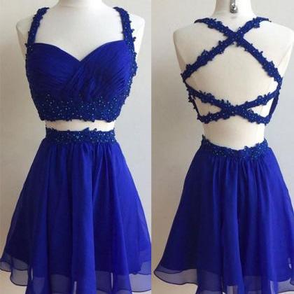 Royal Blue Two-piece Short Homecoming Dress With..