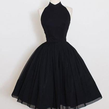 Cute A-line High Neck Homecoming Dresses,black..