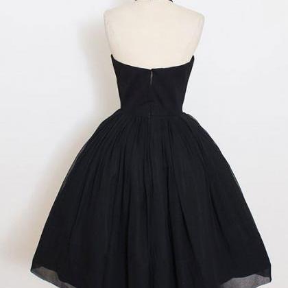 Cute A-line High Neck Homecoming Dresses,black..