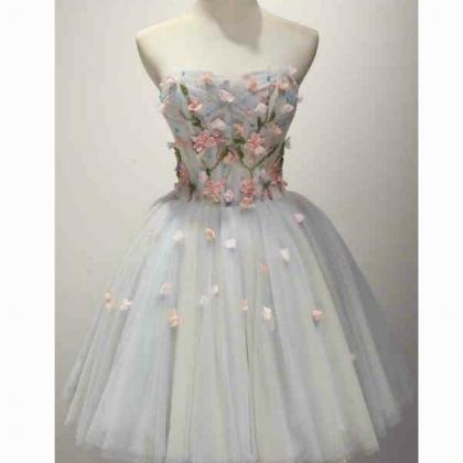 Strapless Flowers Tulle Homecoming Dress,a-line..
