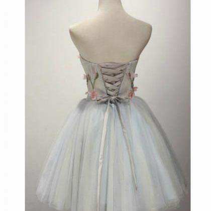 Strapless Flowers Tulle Homecoming Dress,a-line..