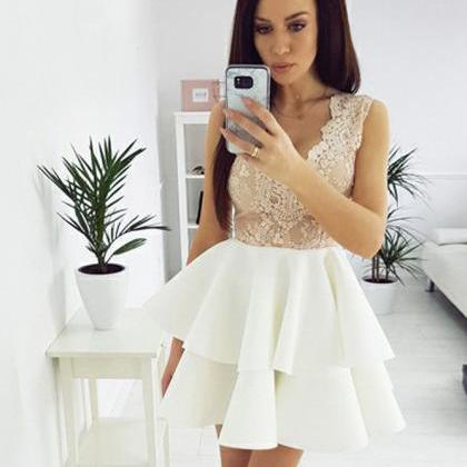 Sexy V-neck Ivory Homecoming Dresses,lace..