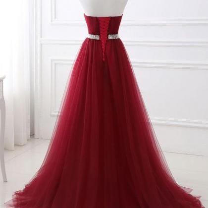 Burgundy Tulle Long Prom Dress,bridesmaid..