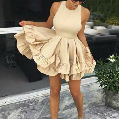 Champagne Jewel Sleeveless Ruched Homecoming..