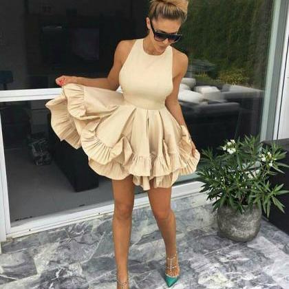 Champagne Jewel Sleeveless Ruched Homecoming..