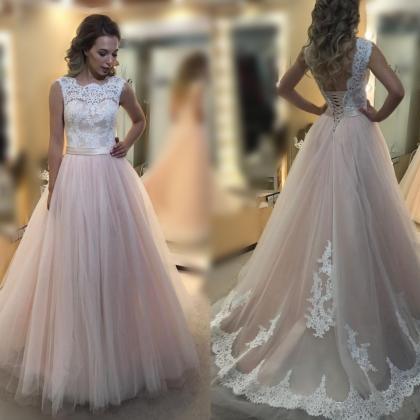 Light Pink Tulle Princess Prom Dress,a Line Formal..