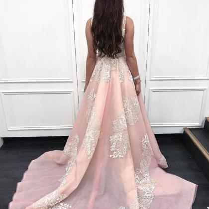 A-line Scoop Pink Long Prom Dress With..