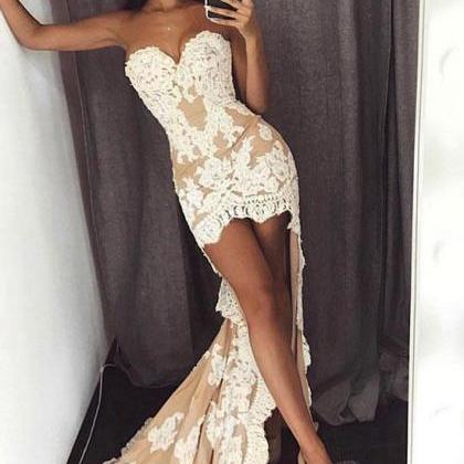 Sexy Sweetheart High Low Party Dress With Lace..