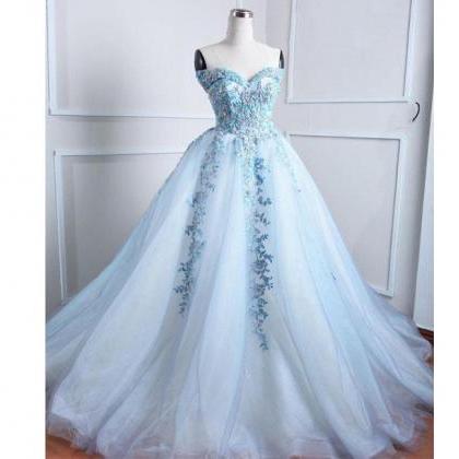 Light Blue Sweetheart Prom Dress,a-line Tulle..