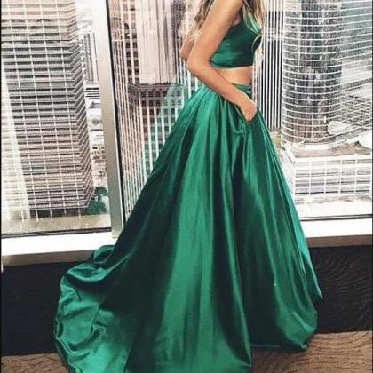 Two Piece Prom Dress,a-line Sleeveless Square..