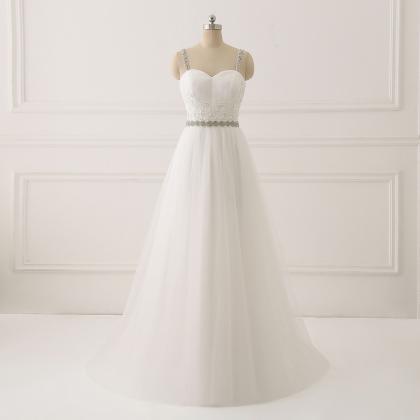 Straps Sweetheart Long Wedding Dress With Beading..