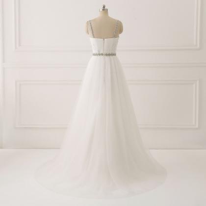 Straps Sweetheart Long Wedding Dress With Beading..