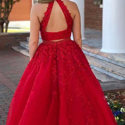 A-line Red Long Tulle Prom Dress With..