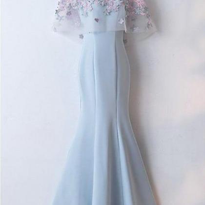 Pretty Light Blue Mermaid Long Prom Dress With..