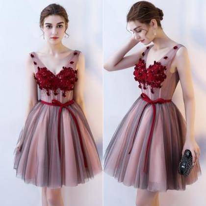 Charming V Neck Sleeveless Short Prom Dress, A..