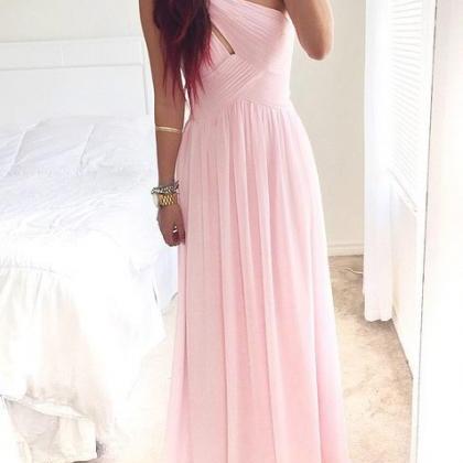 Simple Dress Elegant One-shoulder Long Pink..