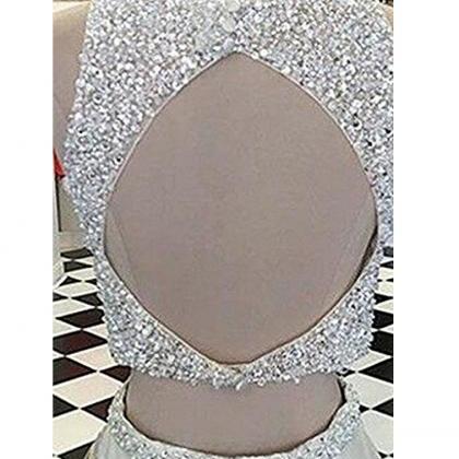 Two Piece Jewel Floor Length Burgundy Prom Dress..