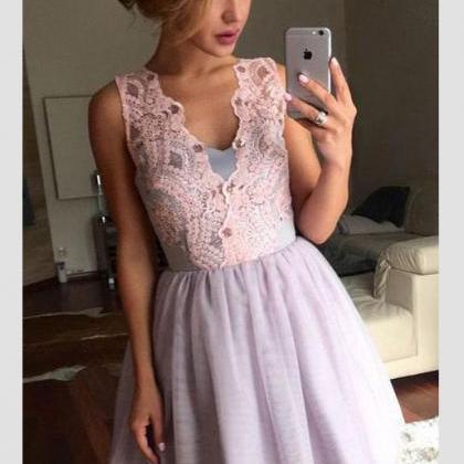 Short Homecoming Prom Dress With Lace,trendy Lilac..
