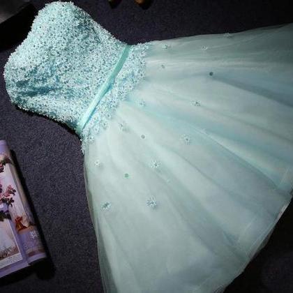 Tiffany Blue Strapless Mini Homecoming Dress With..