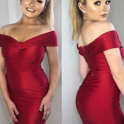 Mermaid Off-the-shoulder Long Red Prom Party..