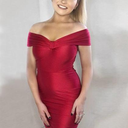 Mermaid Off-the-shoulder Long Red Prom Party..