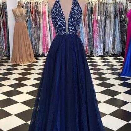 A Line Halter Tulle Prom Dress With Beading, Dark..