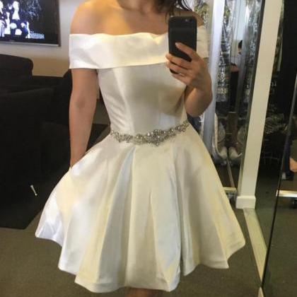 A Line Off Shoulder Ivory Homecoming Dress, Simple..