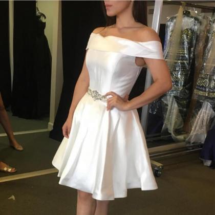 A Line Off Shoulder Ivory Homecoming Dress, Simple..