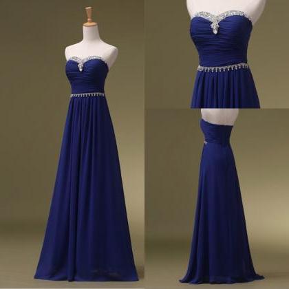 Royal Blue Strapless Chiffon Bridesmaid Dress With..
