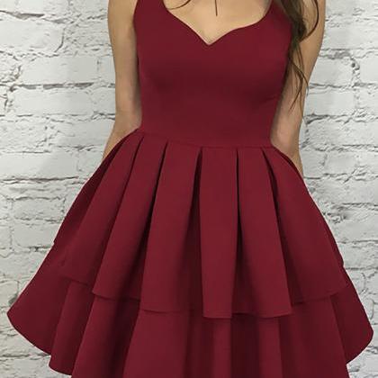 A-line Scoop Short Burgundy Tiered Homecoming..