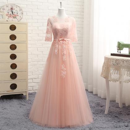 A Line Lace Half Sleeve Bridesmaid Dress, Lace..