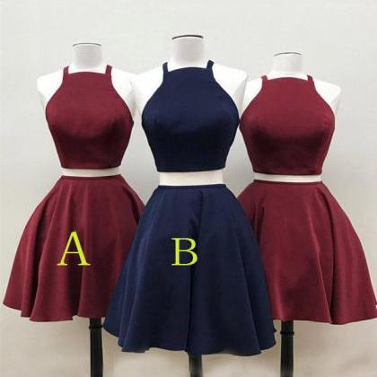 Two Piece Burgundy Homecoming Dress, Navy Blue..