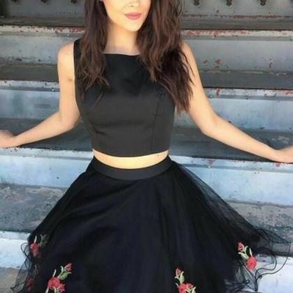 Black Two Piece Tulle Homecoming Dress With..