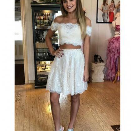Two Piece Prom Dress, Lace Off Shoulder Homecoming..