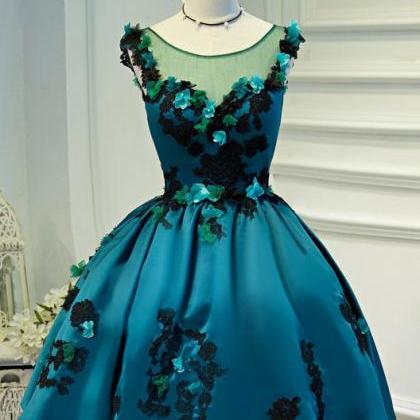 Short Satin Homecoming Dress With Flowers, A Line..