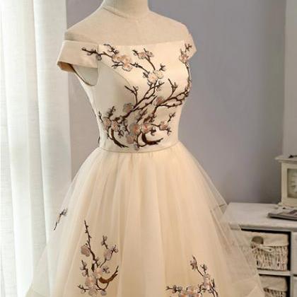 Light Champagne Off Shoulder Homecoming Dress With..
